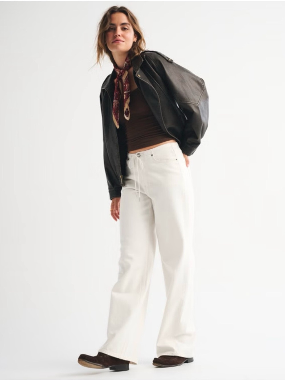 Abercrombie & Fitch Low Rise Ultra Loose Jeans Drapey Rigid Ecru Drawstring